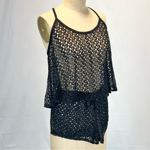 Lace mesh 2 piece babydoll black tank top shorts pajama sleep set flirty sexy - Picture 3 of 11